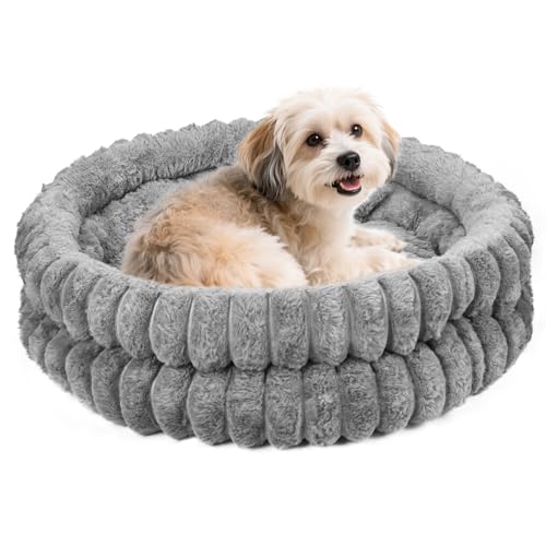 Katzenbett Flauschig, Runden Katzenbett mit Herausnehmbarem Innenpolster, Inklusive Nackenstützkissen und Rutschfester Kunststoffbasis,...