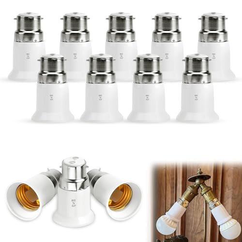 Image of GLUN LED Bulb Converter Holders (B22 Pin to E27 Ring), Pack of 12 White Bulb Pins Converter, for Office, Basement, Room, & Home Use