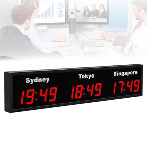 Cashwise Orologio Mondiale Digitale a LED, Orologio Mondiale con fusi orari 3/4/5 Montato a Parete, Ideale per Hotel, aeroporti e luoghi di intrattenimento Red-3City