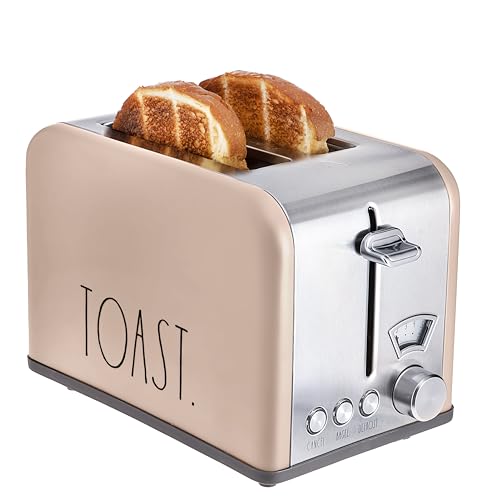 Rae Dunn Toaster, Stainless Steel 2 Slice Square Toaster, Wide Slot with 5 Browning Levels, with Bagel, Defrost and Cancel Options (Blush) by Rae Dunn - Used condition - US$32.76