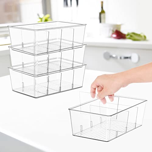 Wilfox Pantry Organization, 3 Pack Clear Organizer Bins With Removable Dividers For Pantry, Kitchen, Fridge, Cabinet, Stackable Storage Bins For Snack, Pouches, Spice Packets #TOP3