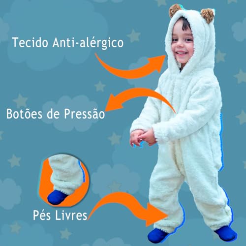 Macacão Para Bebe Menino Menina Teddy Pelúcia Com Capuz Frio (Cinza, M)