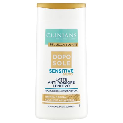 CLINIANS | Latte Lenitivo Sensitive Doposole, con estratto di Avena, Bisabololo, Niacinamide, Burro di Karité e Succo d'Aloe Bio, 200mL