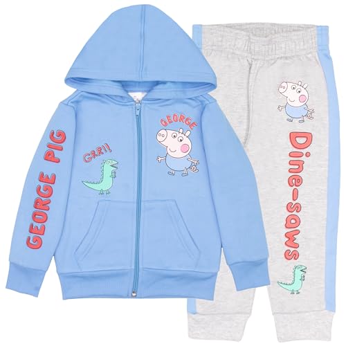 Peppa Pig George Pig Boy's 2 Piece Fleece Set - Dine-saws!! Zip Up Hoodie and Joggers Bundle for Kids and Toddlers - Main Image