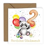 Geburtstagskarte – Panda mit Luftballons | Klappkarte (15 x 15 cm) – mit Kraft Umschlag – Innen blanko