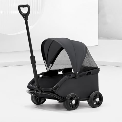 Klappbarer Mini-Hundewagen für Mini-Haustiere,Multifunktionaler Klappbarer Tierwagen mit Sonnenschutz Teleskopgriff,Doggie Wagon mit 4er 360°Drehrädern Inkl,für kleine Hunde Katzen bis 10kg(Schwarz)