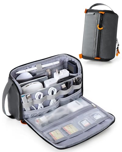 Image of Smasrob Electronics Organizer Travel Case, Tech Bag Charger Pouch, Gray | Water Resistant, Elastic Bands, for Cord, Cable, SIM Cards, Phone, Airpods