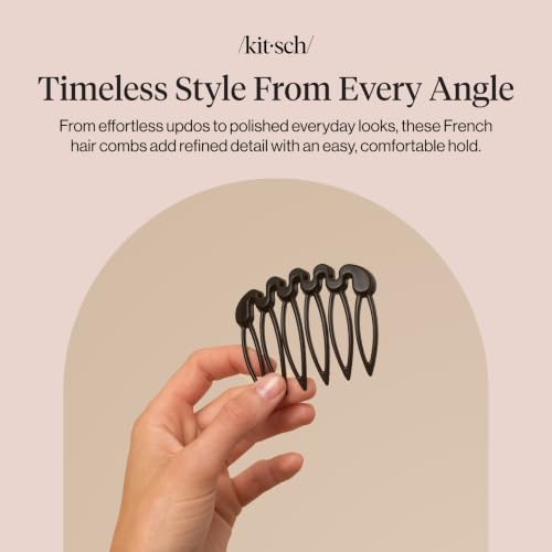 Kitsch French Hair Comb – French Side Comb, Hair Accessories for Women | Hair Combs Clips – French Comb Set for Sleek Styles – Styling Combs for Women and Updo Hair Accessories - 2 pc, Black - image 8