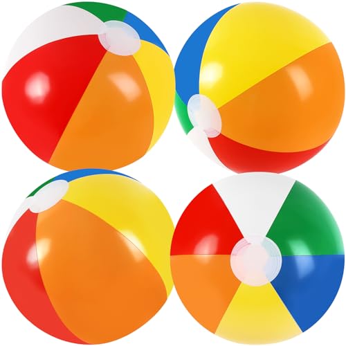 YOTHORN 4 Pcs Large Beach Balls, 12 Inch Rainbow Beach Ball Inflatable Swimming Pool Outdoor Sports Beach Ball for Summer Beach Water Games Pool Party Supplies