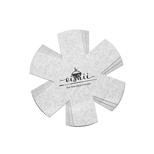 Oishii Protectores de Sartenes y Ollas - Juego de 3 -Separador para Evitar Rayaduras, Recortarble (32cm. Gris)