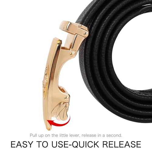 Image of Aurolran Men&Womens Leather Dress Belt Business Automatic Buckle Belt Color-Black Silver Gold
