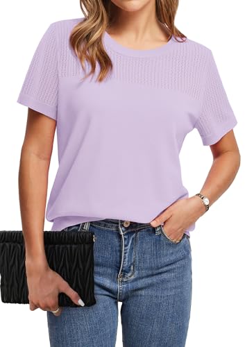 Image of WIHOLL Short Sleeve Sweater for Women Trendy Summer Tops 2026 Early Spring Fashion Business Casual Outfits