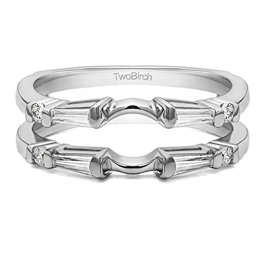 TwoBirch 0.46 Ct. Baguette and Round Solitaire Enhancer in Sterling Silver with Cubic Zirconia (Size 5)