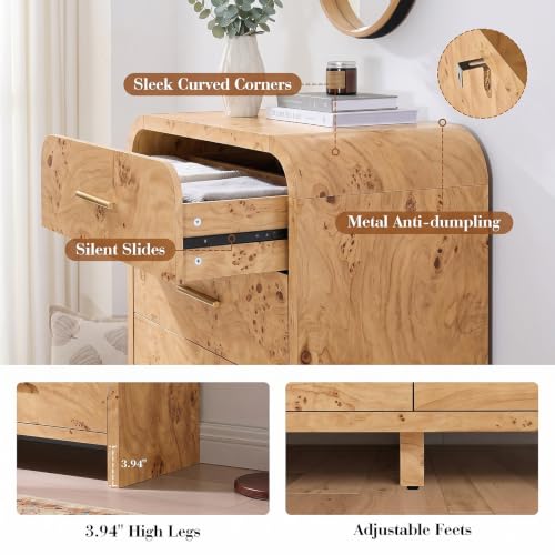 Image of Curved Drawer Dresser for Bedroom with 5 Drawers, 31'' Wide Chest of Drawer