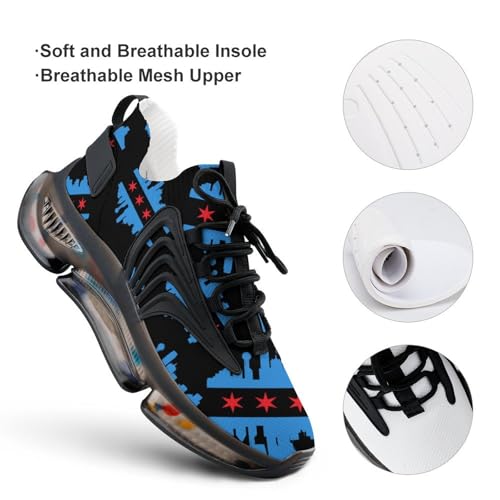 Chicago Flag with Buildings Skyline Running Shoes for Men Low Top Athletic Training Shoe Sports Walking Shoes Non-Slip Gym Sneakers3