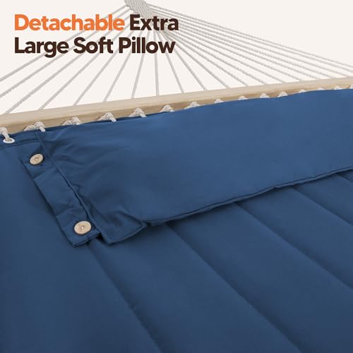 Image of SUNCREAT Patio Hammock with Stand, Solar Powered Lights, Backyard Hammock with Stand for Outside, Navy