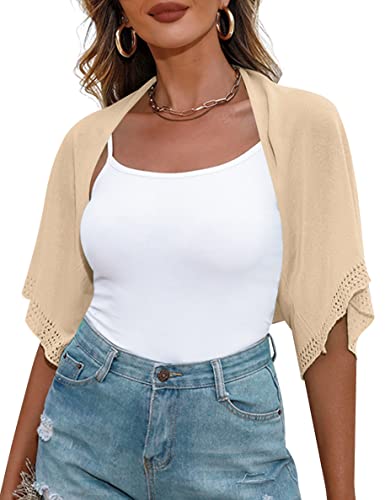 Image of Totatuit Women's Short Sleeve Bolero Shrug for Dresses Open Front Knit Cropped Cardigan Loose Sheer Cardigan Sweater