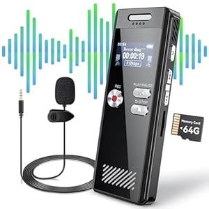 64GB Digital Voice Recorder Devic,Voice Activated Recorder with Playback,Voice Recorder for Lectures,HD Dual Mic Tape Recording Device,Sound Audio Recorder with Line-in