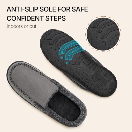Image of Men's Moccasin House Slippers Memory Foam Suede Plush Indoor Bedroom Shoes | Fuzzy Non-Slip Warm Winter Comfy Cowboy Slippers for Indoor Outdoor Home Dad Husband Grandpa Gifts Black Brown Grey