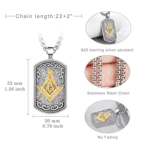 Masonic Necklace for Men 925 Sterling Silver Freemason Compass Symbol Shields Necklace Masonic Gifts for Men Women4