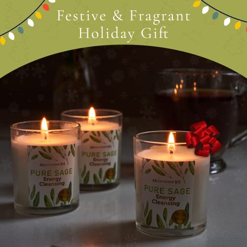 Magnificent 101 Pure Sage Smudge Candles - Set Of 3 For House Energy Cleansing, Aromatherapy, Meditation, And Banishing Negative Energy - Natural Soy Wax And Essential Oils In 3.5-Oz Glass Holders #TOP3