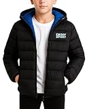 DKNY Boys Puffer Jacket - Midweight Insulated Wind Water Resistant Hooded Puffer Winter Coat - Quilted Winter Jacket for Boys, Size 8, RAVEN BLACK