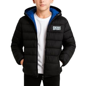 DKNY Boys Puffer Jacket – Midweight Insulated Wind Water Resistant Hooded Puffer Winter Coat – Quilted Winter Jacket for Boys