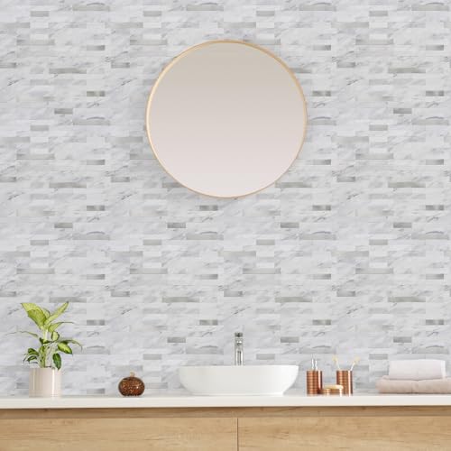 STICKGOO Peel and Stick Backsplash, PVC Wall Tiles Stick on Backsplash for Kitchen(10 Sheets, White Marble with Metal Silver) by STICKGOO - Used condition - Image 6