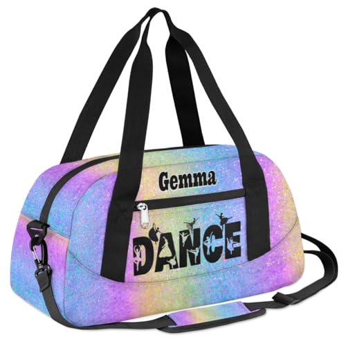 Custom Sports Dance Gym Bag, Personalized Dancing Ballet Bag Travel Overnight Small Duffel Bag Gymnastics Swimming Sleepover Overnight Sports Bag, Purple Blue Glitters Bling2