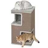 PawHut 3-stöckig Katzentonne 2 Katzenhöhlen für Katze unter 6 kg Grau