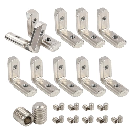 10 Piezas Escuadras Interiores T-Ranura 90° en L para Perfil Aluminio 3030 Ranura 8 M6, Conectores de Ángulo Interiores de Aleación de Zinc con Tornillos, Escuadras de Ángulo para Montaje de Aluminio