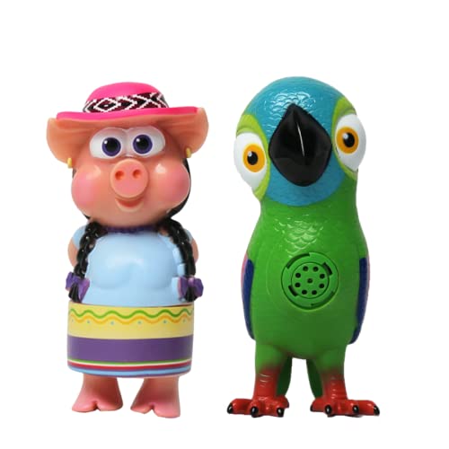 La Granja de Zenon Farm Figures Toys Lorito Pepe with Chancha Figure Stuffed PVC Animal Plush Toys 8" Interactive Musical Doll Gift for Toddlers Children's Day