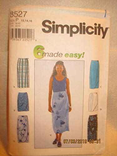 Simplicity 8527 Sewing Pattern for 6 Made Easy Skirts, Straight Skirts with Wrap Variations, In Misses 12-14-16