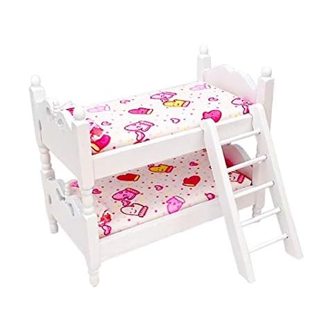 1pc Mini Lovely Bunk Bed Model Dollhouse Furniture Dollhouse Decoration Doll House Accessory Miniature Bed for Dollhouse, Glove Pattern Cover