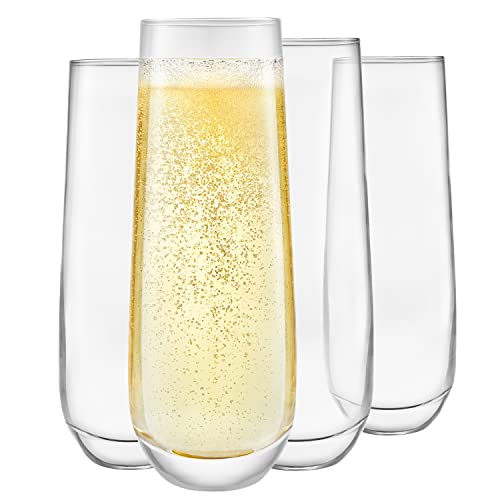 Kitchen Lux Lot de 4 flûtes à champagne sans pied de 300 ml – Verres à champagne élégants – Verre transparent de qualité supérieure pour vin, shots,...