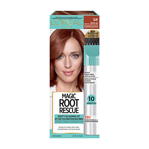 L'Oreal Paris Magic Root Rescue 10 Minute Root Hair Coloring Kit, Permanent Hair Color with Quick Precision Applicator, 100% Gray Coverage, 5R Medium Auburn Red