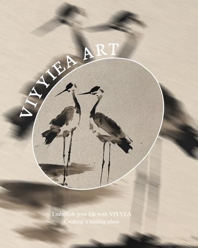 Image of VIYYIEA Vintage Gold Framed Wall Art for Living Room, Two Cranes Canvas Prints Home Decor, Ink Painting Picture, Bedroom Wall Decor Gifts for Friends or Family -【Two Cranes】-(16L x 12W)