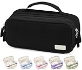 Sooez Large Pencil Case Pouch, Soft Corduroy Pencil Bag with Handle, Cute Pen Case, 5 Compartments, Wide Opening Pen Pouch Organizer with Zipper, Aesthetic School Supplies for Girls Women, Black