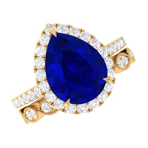 Certified Lab Grown Blue Sapphire Diamond Wedding Ring Set, AAAA Quality, Sapphire Diamond Bridal Ring Set - Ready To Gift