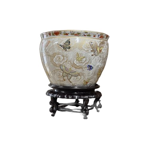 New 8" Oriental Colorful Butterfly Butterflies Themed Fish Bowl Jardiniere