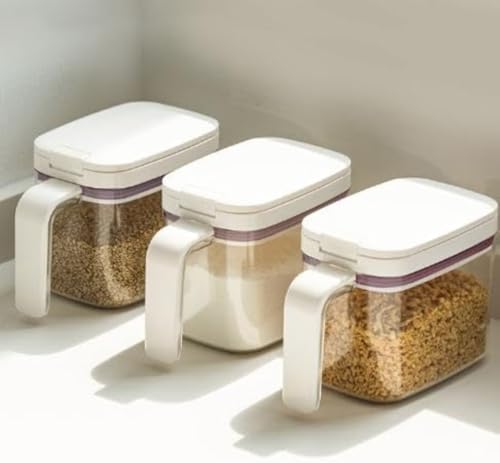 Fabigスプーン付き調味料容器 3 個セット ダブルパック 砂糖塩胡椒片栗粉収納 密閉 420ml キッチンポット 保存容器 小麦粉調味料用K12