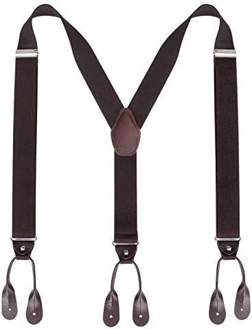 Kajeer Mens Button End Suspenders Braces - 1.37 Inches Wide Y Shape Adjustable Button End Elastic Suspender