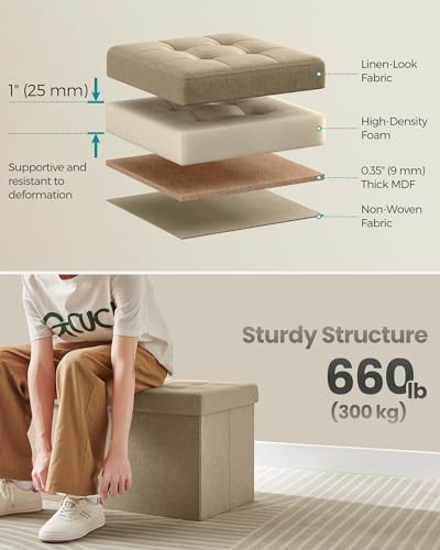 Image of SONGMICS 30 Inches Storage Ottoman, Foldable Bench with Flipping Lid