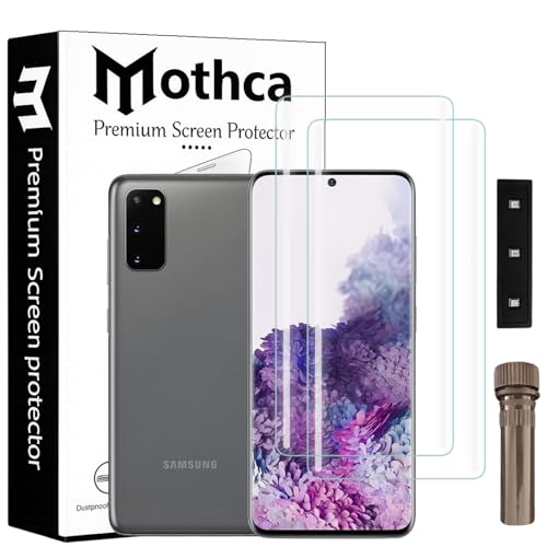 Image of Mothca Curved UV Tempered Glass Screen Protector for Samsung Galaxy S20 | Transparent | Pack of 2 | Borderless Full Screen Coverage with UV Installation Kit