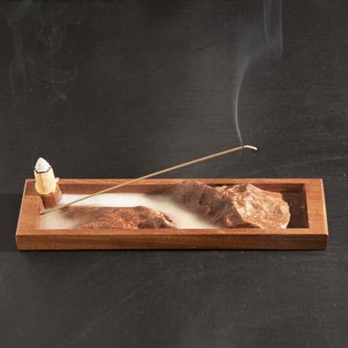 Solid African Mahogany Reverse Flow Incense Burner - Hand-Carved Mountain River Design, Creates Waterfall Smoke for Zen Meditation, Yoga & Home Decor - Eco-Friendly Natural Wood Aromatherapy Gift