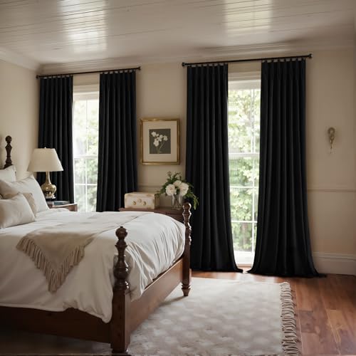 Image of MIULEE Pinch Pleated Black Velvet Blackout Curtains 102 inches Long, Thermal Insulated Pinch Pleat Drapes with Hooks, Luxury Halloween Window Panels for Bedroom Living Room, 2 Panels