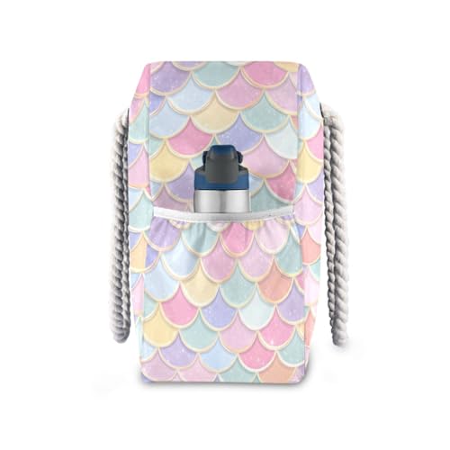 Rainbow Scales with Sparkles Beach Bag & Travel Tote Bag Large Sandproof with Zipper Closure, Wet Pouch for Swim Gym Travel, Lightweight Foldable Outdoor Bag3