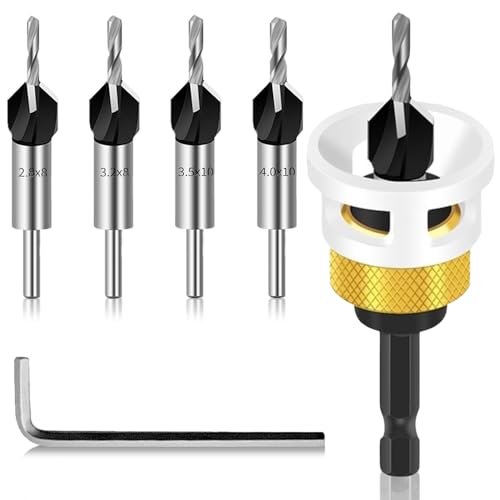 Infreecs Lot de 6 forets coniques avec butée de profondeur, fraise à bois avec tige hexagonale 1/4, pour atelier, travail du bois, équipement de base