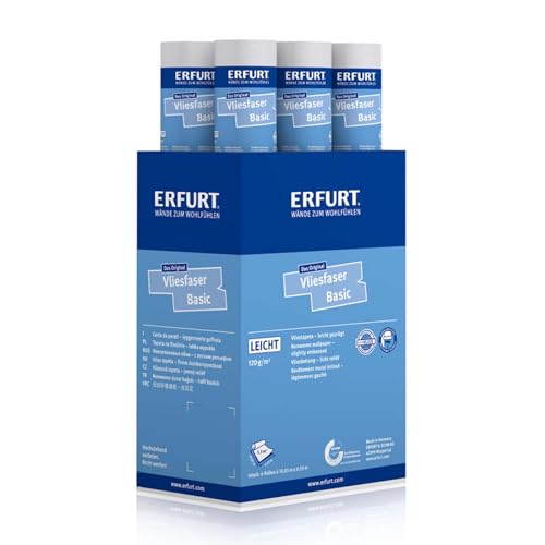 Erfurt Vliesfaser Basic 105 Weiß überstreichbare Vliestapete weisse Strukturtapete 6 Rollen 10.05 x 0.53m