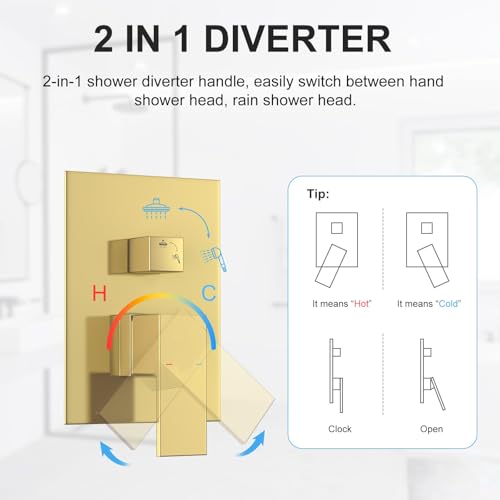 Combo de Cabezal de Ducha, Cabezal de Ducha con Rociador de Mano y Juego de Grifo de Ducha de 10 Pulgadas en Oro para Baño, Alta Presión, Montado en Pared miniatura 5